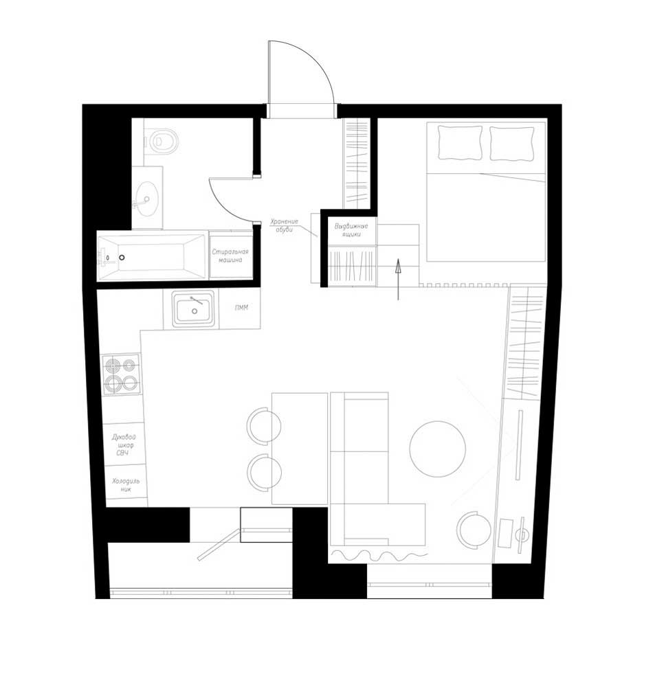 Как на 35 квадратах разместить кухню гостиную и спальню